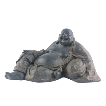 Buddha Figur Ton sitzend Glücksbuddha Deko Skulptur